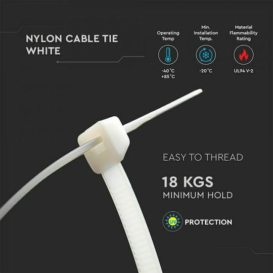 V-TAC Δεματικά Καλωδίων Πλαστικά 150mmx3.5mm σε Λευκό χρώμα (100τμχ) (11165)