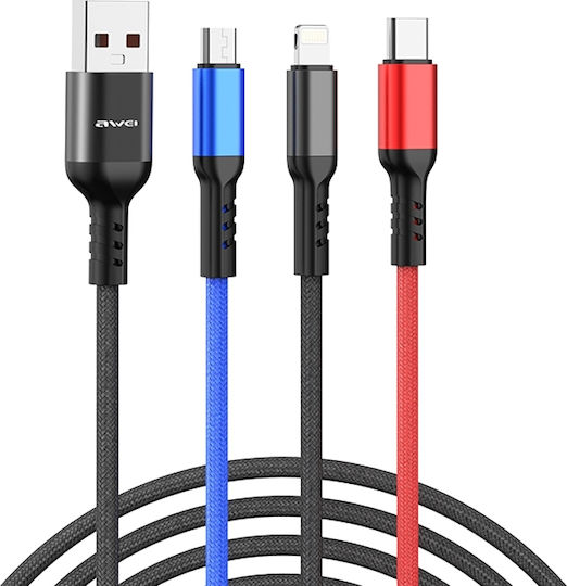 Awei CL-971 Braided USB to Lightning / Type-C / micro USB 1.2m 2.4A Cable (x24785)