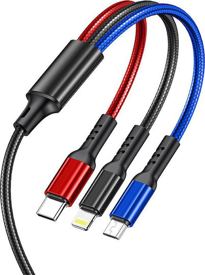 Awei CL-971 Braided USB to Lightning / Type-C / micro USB 1.2m 2.4A Cable (x24785)