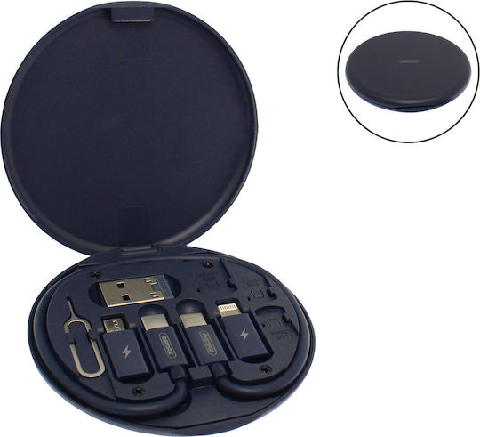 Remax RC-190 Regular USB to Lightning / Type-C / micro USB Cable 3A Μπλε 0.29m