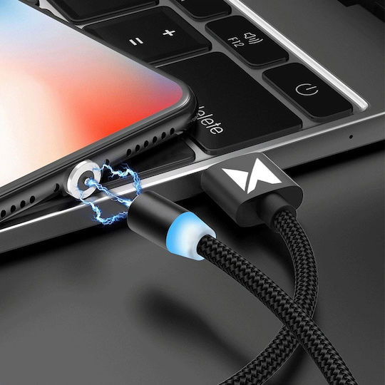 Wozinsky Wozinsky LED / Magnetic Cablu USB la Lightning / Type-C / micro USB cu mai multe porturi 2.4A Negru 1m (WMC-01)