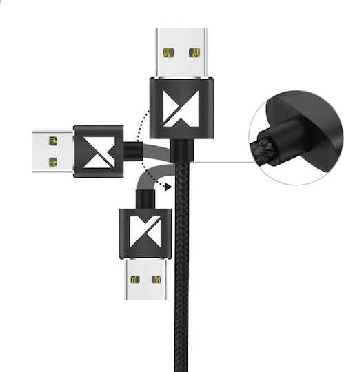 Wozinsky Wozinsky LED / Magnetic Cablu USB la Lightning / Type-C / micro USB cu mai multe porturi 2.4A Negru 1m (WMC-01)