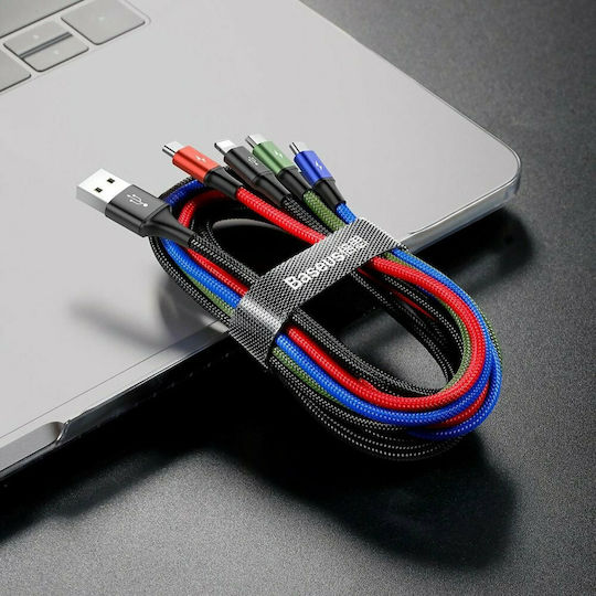 Baseus Rapid Series Cablu Braided USB La Lightning / Type-C / 2x micro USB 3.5A Multicolor 1.2m (CA1T4-C01)