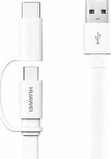 Huawei Flat USB to Type-C/micro USB Cable Λευκό 1.5m (04071417)