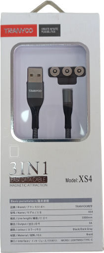 Tranyoo TranYoo XS4 Магнитен USB към Lightning / Type-C / micro USB Кабел Черен 1м