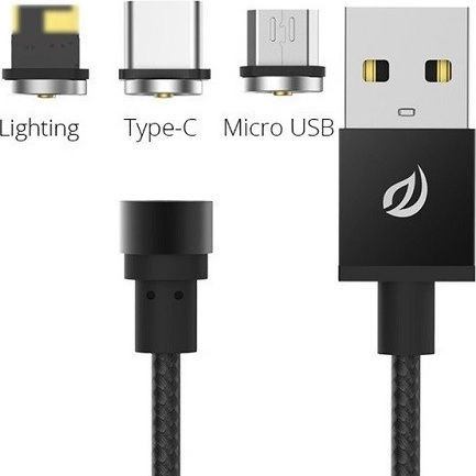 Magnetic USB to Lightning / Type-C / micro USB 1m 2.1A Cable (QH-C3670-BL)