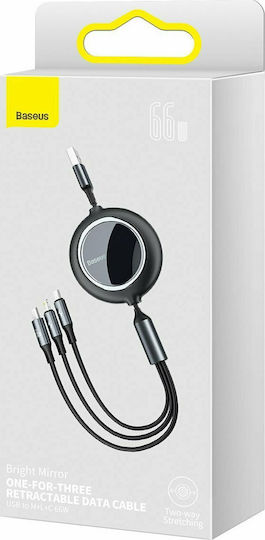 Baseus Bright Mirror Равен / Подвижен USB към Lightning / Type-C / micro USB Кабел 3.5Спецификация Черен 1.2м (CAMLC-MJ01)