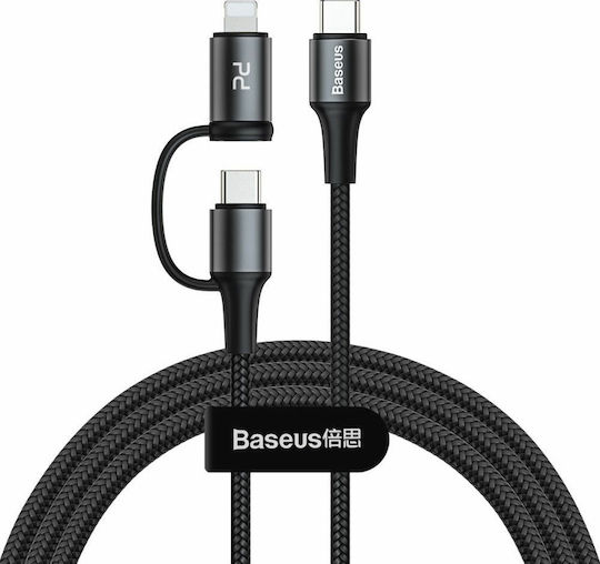 Baseus Twins Braided USB to Lightning / Type-C Cable 3A Μαύρο 1m (CATLYW-H01)