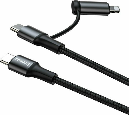 Baseus Twins Braided USB to Lightning / Type-C Cable 3A Μαύρο 1m (CATLYW-H01)