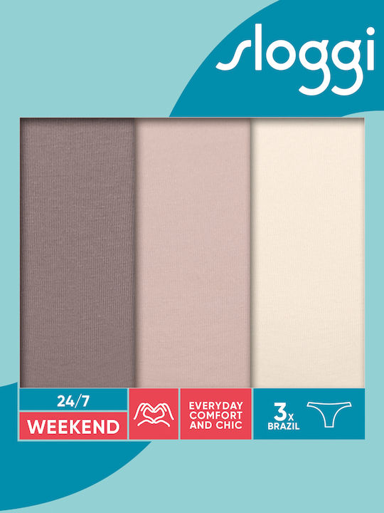 24/7 Weekend Βαμβακερά Femei Brazilia 3Pack cu Dantelă Bej/Puro