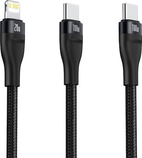 Baseus Flash Series Braided USB to Type-C / Lightning Cable 5A Μαύρο 1.2m (CA1T2-F01)