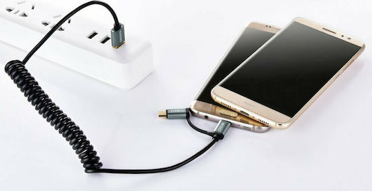 Choetech Spiral USB to Type-C / micro USB Cable 2.4A Μαύρο 1.2m (XAC-0012-101BK)