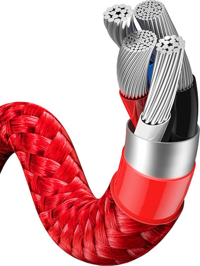 Baseus Tiger Braided USB to micro USB / Type-C / Lightning Cable 3.5A Κόκκινο 1.2m (CASX010009)