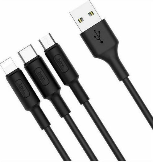 Hoco Regular USB to Lightning / Type-C / micro USB Cable Μαύρο 1m (X25)