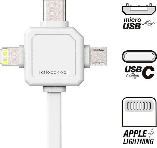 Allocacoc Flach USB zu Blitzschlag / Typ-C,TC-TC / Micro-USB Kabel Weiß 1.5m (9003WT/USBC15)