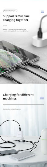 Joyroom S-M401 Braided USB to Lightning / Type-C / micro USB Cable 3.5A Μαύρο 1.2m