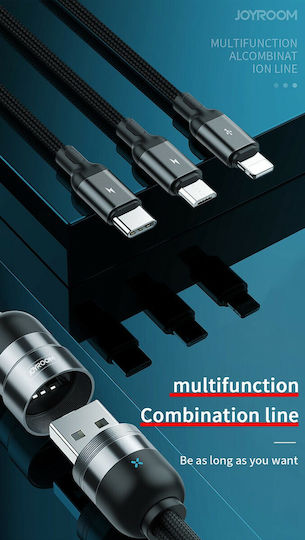 Joyroom S-M401 Braided USB to Lightning / Type-C / micro USB Cable 3.5A Μαύρο 1.2m