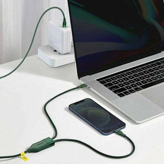 Baseus Flash Series Braided USB to Lightning / Type-C Cable 5A Πράσινο 1.2m (CA1T2-F06)