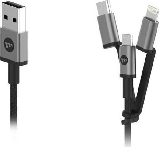 Mophie Braided USB to Lightning / Type-C / micro USB Cable Μαύρο 1m (409903220)