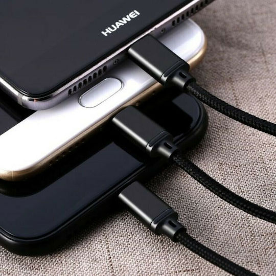 Remax Gition RC-131th Braided Cablu USB la Lightning / Type-C / micro USB cu mai multe porturi 2.8A Negru 1.15m
