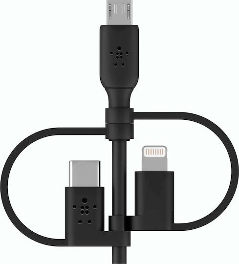 Belkin Regular USB to Lightning / Type-C / micro USB Cable Μαύρο 1m (CAC001BT1MBK)