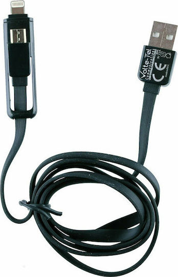 Volte-Tel Flat Cablu USB la Lightning / micro USB cu mai multe porturi 2.1A Negru 1m (8157165)