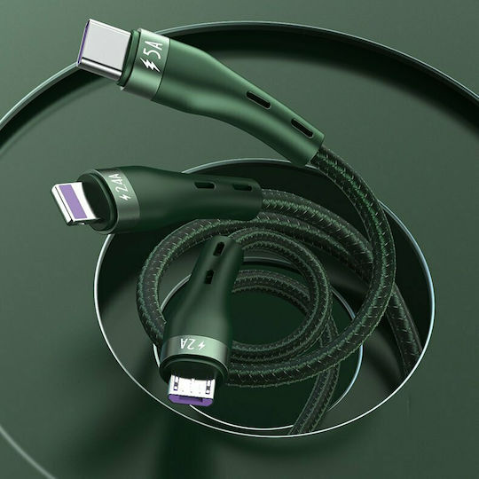 Proda Braided USB to Lightning / Type-C / micro USB Cable Μαύρο 1.2m (PD-B59th)