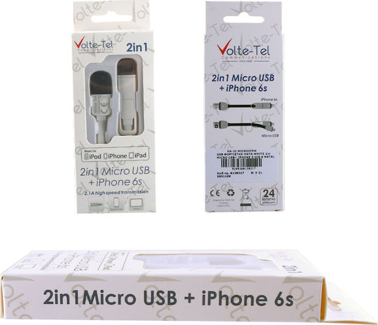 Volte-Tel Flat USB to Lightning/micro USB Cable Λευκό 1m (8138317)
