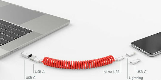 Vonmählen Allroundo Spiral USB to Lightning / Type-C / micro USB 0.5m Cable Red (R011P0009)