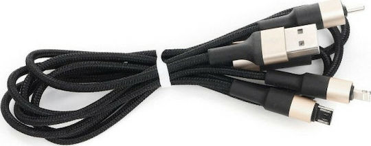 Hoco X26 Xpress Braided USB to Lightning / Type-C / micro USB Cable 2A Μαύρο 1m (HOC-X26s3-BG)