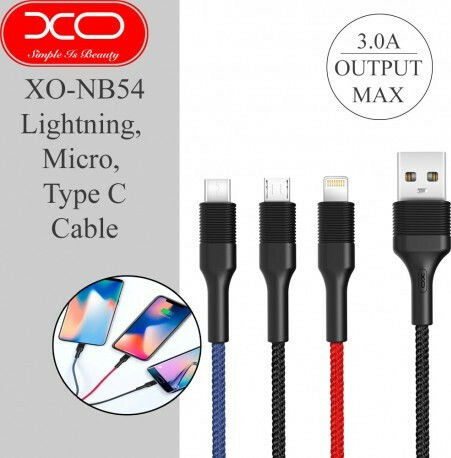 XO Плетена USB към Lightning / Type-C / micro USB Кабел 3Спецификация Многоцветен 1.2м (GSM095439)