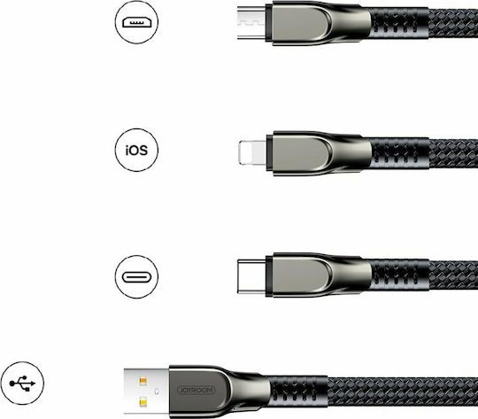 Joyroom S-1335K4 Geflochten USB zu Blitzschlag / Typ-C,TC-TC / Micro-USB Kabel 3.5A Schwarz 1.3m