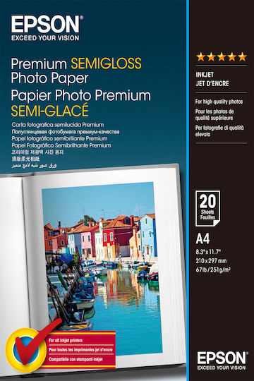 Epson Premium Semi Gloss Photo Paper A4 (21x30) 251gr/m² for Printers Inkjet 20 Sheets