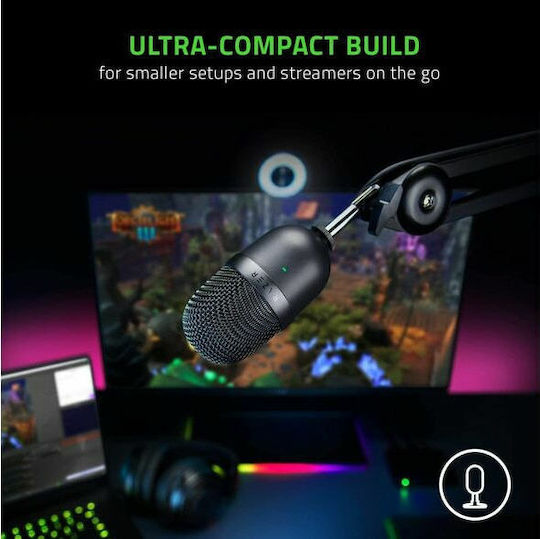 Razer Seiren Mini Кондензаторен Микрофон USB Настолен за Вокали Черен в Черен Цвят