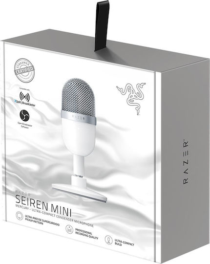Razer Seiren Mini Кондензаторен Микрофон USB Настолен за Вокали Меркурий в White Цвят