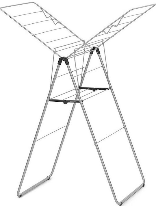 Brabantia Hangon Folding Floor Clothes Drying Rack for Balcony Metallic Grey with Hanging Length 15m