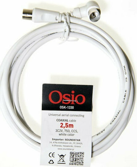 Osio Antenna Cable Coax male - Coax female White 2.5m (OSK-1330) 1pcs