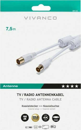 Vivanco Antenna Cable Coax male - Coax female White 7.5m (48122) 1pcs