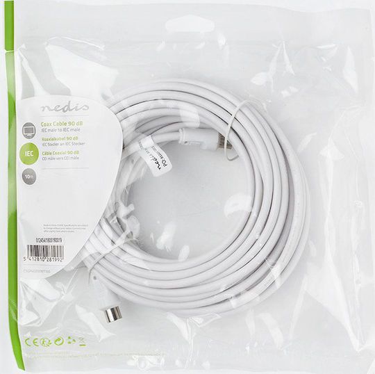 Nedis Antenna Cable Coax male - Coax male White 10m (CSGP40200WT100) 1pcs