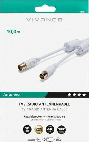 Vivanco Καλώδιο Κεραίας Coax male - Coax female Λευκό 10m (48123)