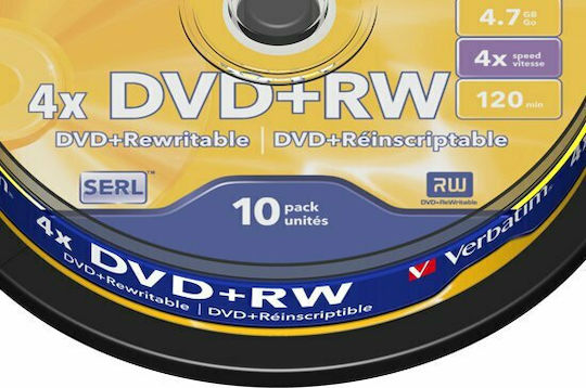 Verbatim Rewritable DVD+RW 4x 4.7GB Cake Box 10pcs