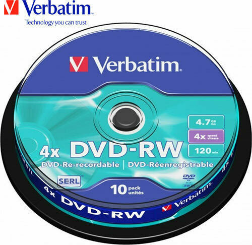 Verbatim Rewritable DVD-RW 4x 4.7GB Cake Box 10pcs