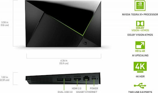 NVidia TV Box Shield TV Pro (2019) 945-12897-2500-101 945-12897-2505-101 4K UHD with WiFi USB 3.0 /USB 3.1 (USB-C) 3GB RAM and 16GB Storage Space with Operating System Android 9.0 and Google Assistant / Alexa