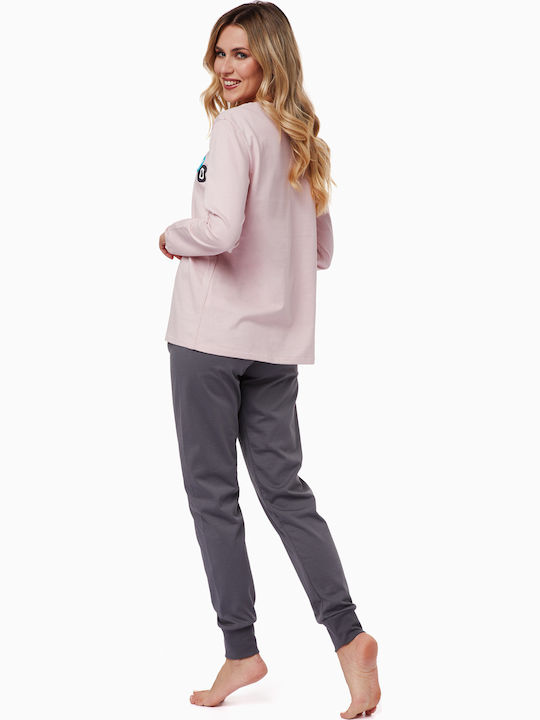 Minerva Winter Damen Pyjama-Set Baumwolle Rosa