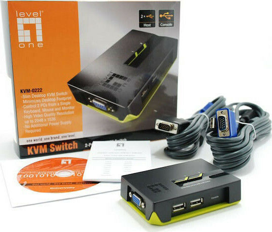 Level One KVM-0222 2 PC VGA+USB Black Edition