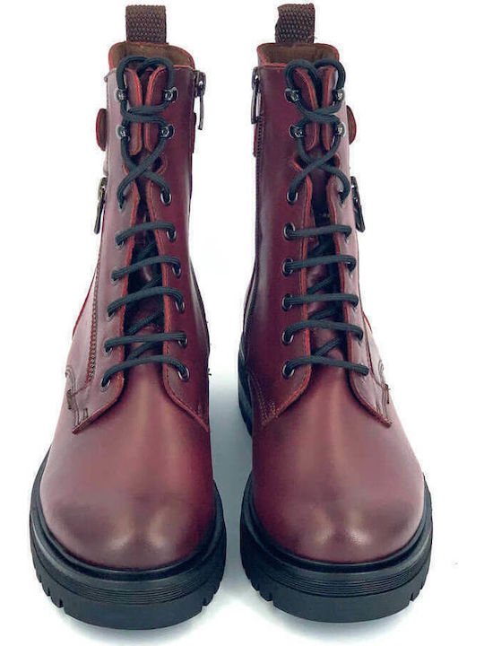 Leather Women's Ankle Boots Burgundy