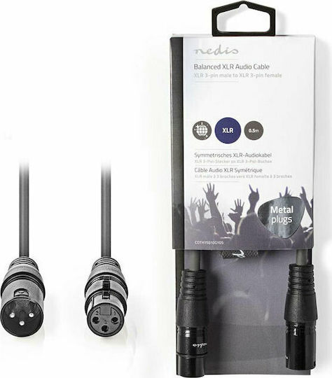 Nedis XLR male to XLR female 0.5m Cable Gray (COTH15010GY05)