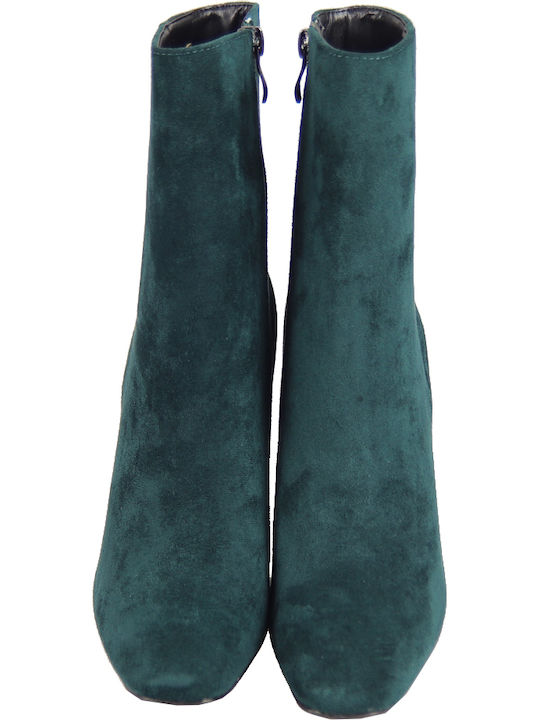 Suede Women's Ankle Boots with High Heel Green