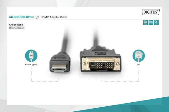 Digitus AK-330300-020-S 2m DVI-D male to HDMI male Cable Black (AK-330300-020-S)