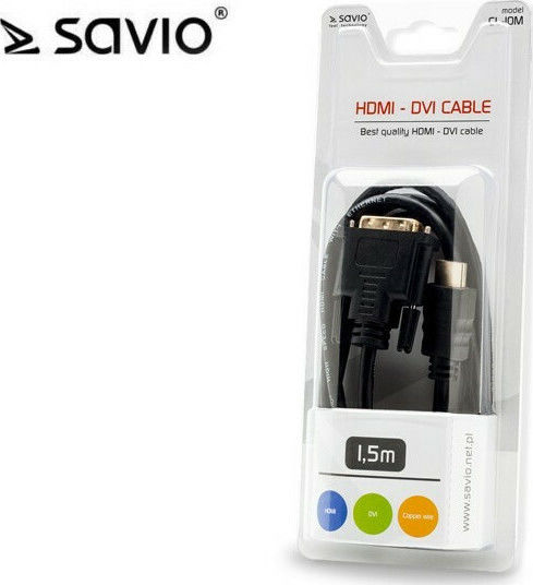 Savio Кабел DVI-D мъжки - HDMI мъжки 1.5м Черен (CL-10)